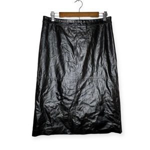 Vintage Gap Y2K 2000 Black Genuine Leather Super Soft Lined Midi Skirt Size 10